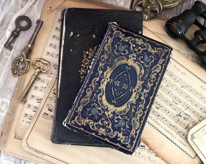 Set of 2 Antique French Gilded Books - 19th Century - Bookshelf Decor