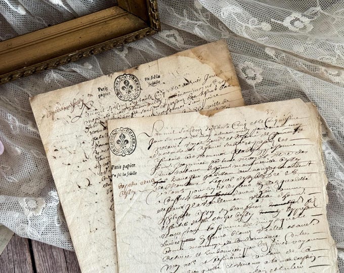 Set  of Antique Legal Handwritten Paper - Vintage Ephemera - 17th Century - 1600s