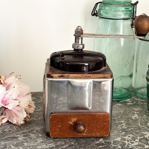 Vintage French Peugeot Freres Stainless Steel Metal Coffee Grinder