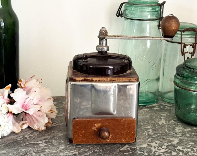 Vintage French Peugeot Freres Stainless Steel Metal Coffee Grinder
