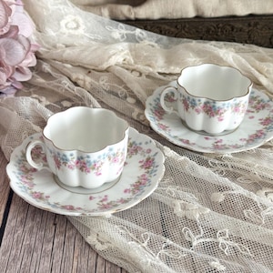 Set of 2 Antique French Porcelain Demitasse Cups and Saucers