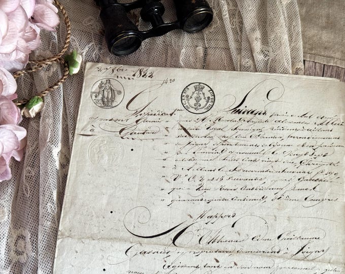 1822 Antique French Legal Handwritten Document - Vintage Ephemera