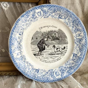 Vintage French Ironstone Talking Plate - Decorative Plate - Saint-Amand #6 - Hunting Decor