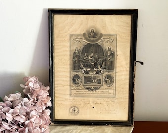 Antique French First Communion Certificate - Wall Decor