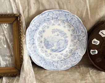 Vintage Swedish Rostrand Ironstone Dinner Plate - Blue Transferware - Kitchen Decoration