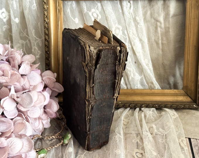 1733 Antique French Leather Bound Book - 18th Century - Bookshelf Decor
