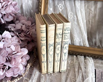 Set of 4 Vintage French Nelson Books - Book Bundle - Shabby Chic - Decorative Books - Bookshelf Decor