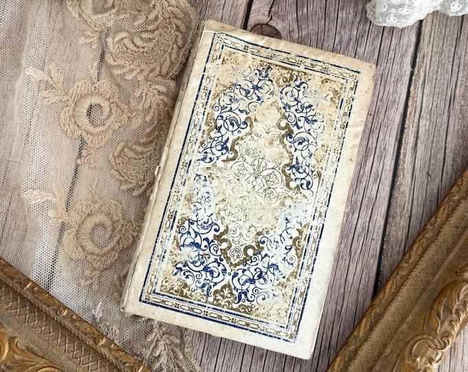 Antique French Book - 19th Century - Pretty Book cover - Bookshelf Decor