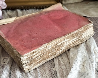 Antique French Pink Paperback Book with Ruffled Pages - 19th Century - Rag Paper