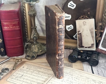 1696 Antique French Leather Bound Book - 17th Century - Bookshelf Decor
