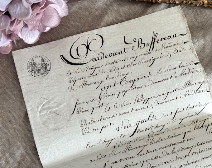 Antique French Legal Handwritten Paper Document - Vintage Ephemera - 19th Century - 1800s