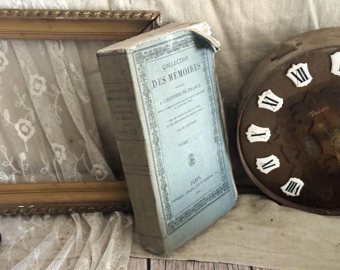 Antique French Blue Paperback Book with Ruffled Pages - 19th Century - Rag Paper