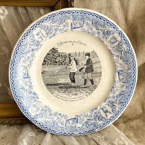 Vintage French Ironstone Talking Plate - Decorative Plate - Saint-Amand #2 - Hunting Decor
