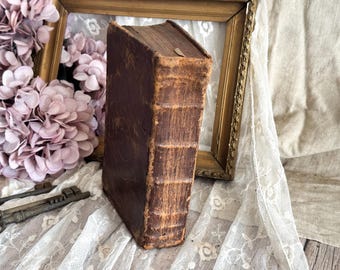 1777 Antique French Leather Bound Book - 18th Century - Bookshelf Decor