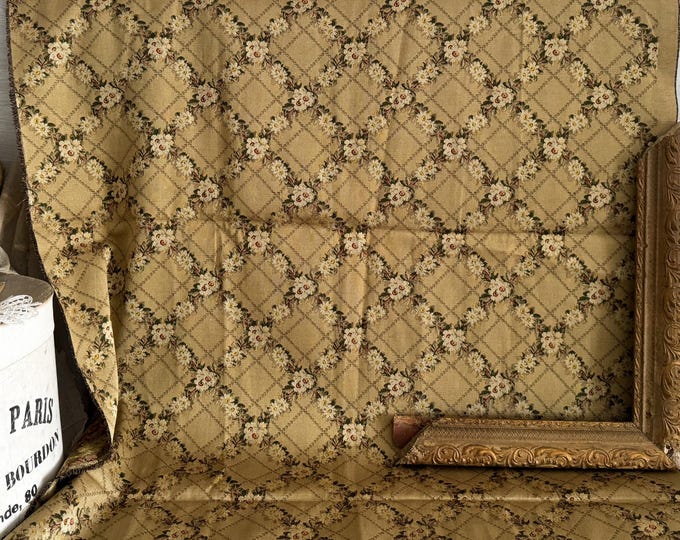 Vintage French Fabric Sample - Floral Pattern - Upholstery Fabric