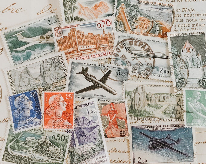 25 Assorted Vintage French Postage Stamps - Junk Journal - Scrapbooking - Collage - Stamp Collecting
