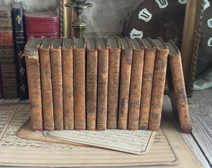 Set of 13 Small Antique French Leather Bound Books 19th Century - Bookshelf Decor
