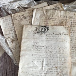 Lot of Antique French Legal Handwritten Documents - Parchment - 1600&#39;s - 1700&#39;s - Vintage Ephemera