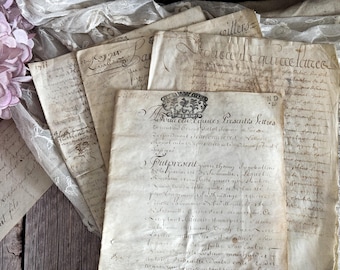 Lot of Antique French Legal Handwritten Documents - Parchment - 1600's - 1700's - Vintage Ephemera