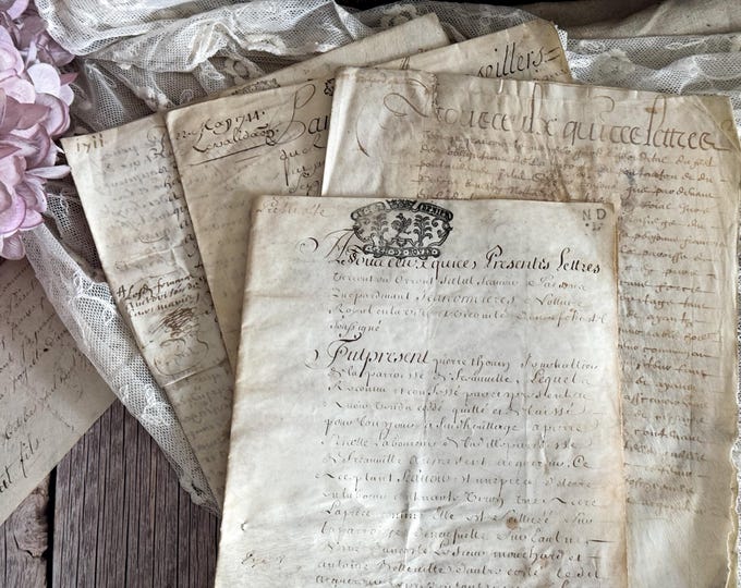 Lot of Antique French Legal Handwritten Documents - Parchment - 1600's - 1700's - Vintage Ephemera