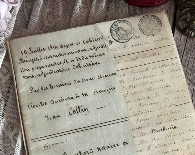 1814 - Antique French Legal Handwritten Document - Parchment - Vintage Ephemera - 19th Century