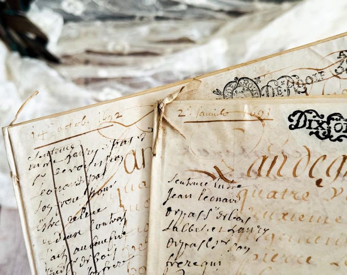 1690's - Set of 2 Antique French Legal Handwritten Documents - Parchment - Vintage Ephemera - 17th Century