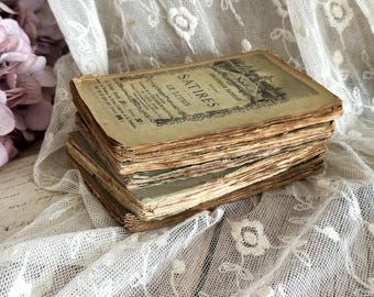 Set of 5 Antique French Small Paperback Books with Ruffled Pages - 19th Century - Decorative Book Bundle