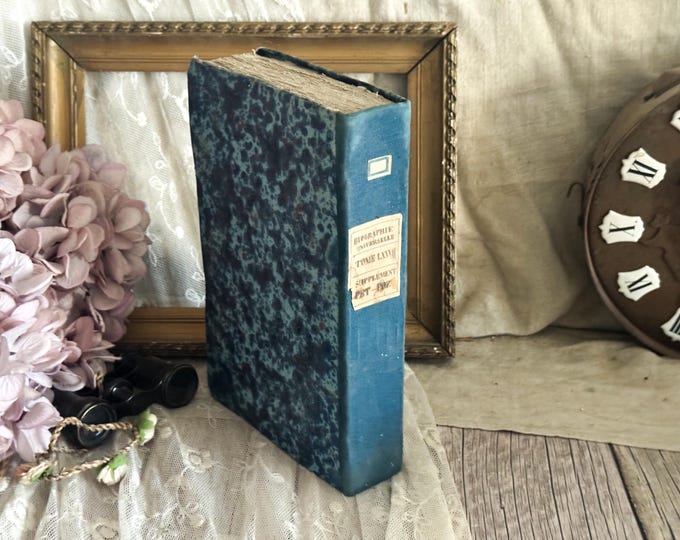 Antique French Hardback Book - 19th Century - Rag Paper - Bookshelf Decor