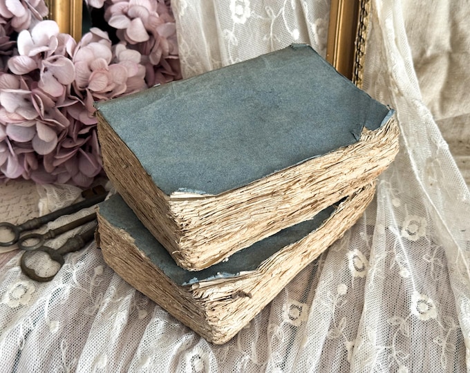 1770 Set of 2 Antique French Paperback Books with Ruffled Pages - 18th Century - Rag Paper