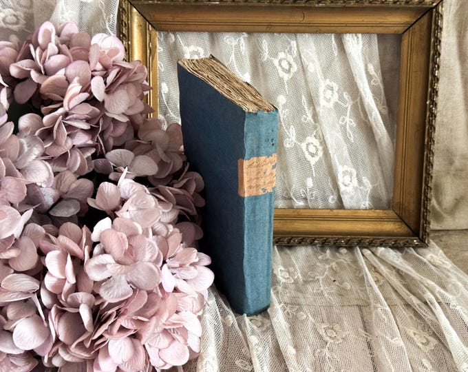 Antique French Blue Paperback Book with Ruffled Pages - Rag Paper