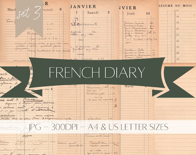 Antique French Paper Ephemera - Medical Diary - Notes - Digital Download - Printable - Junk Journal - Collage - #3