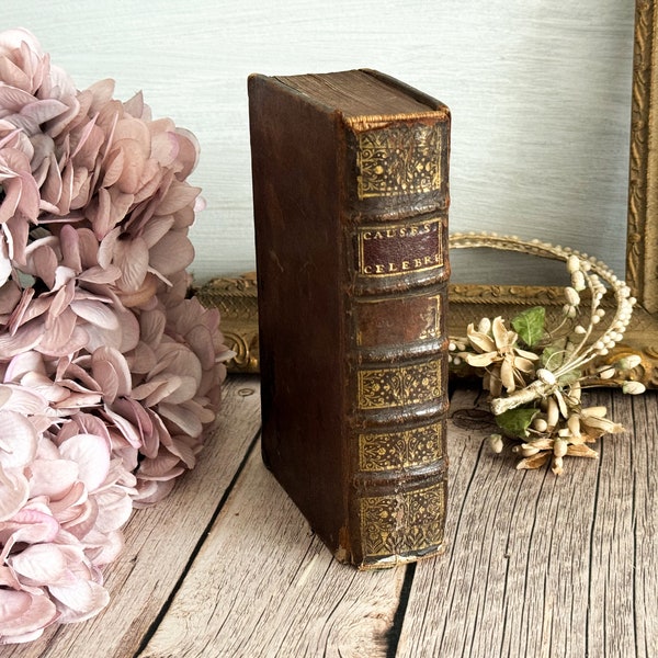 1739 Antique French Leather Bound Book - 18th Century - Bookshelf Decor