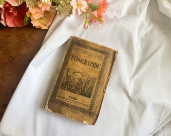 Antique French Small Paperback Book with Ruffled Pages - Cotton Rag - 19th Century - Typography Book