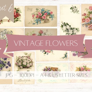 Vintage Flower Postcards - Paper Ephemera - Digital Download - Printable - Junk Journal - Collage - Set 6