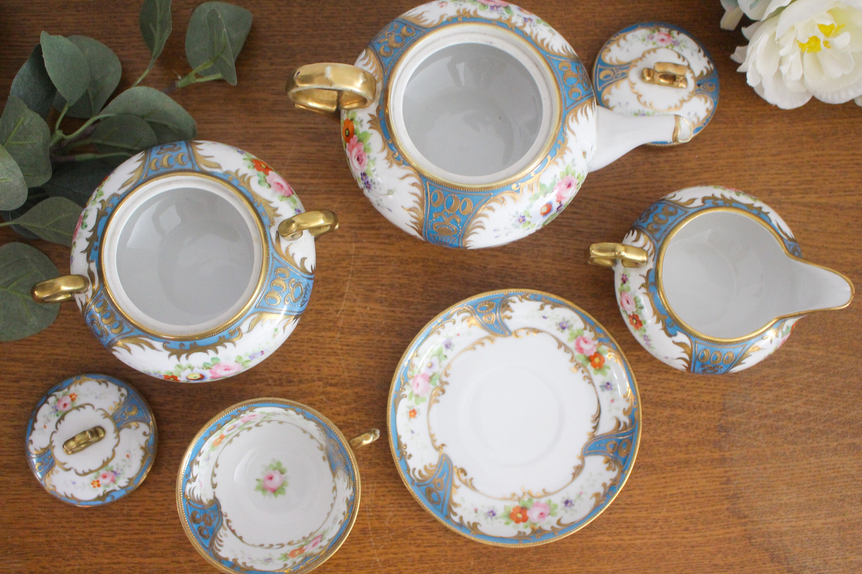 Antique Noritake Tea Set for One – Floral Gilded Bone China, 1908