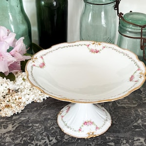 Vintage French Porcelain Fruit Bowl - Compotier - Pedestal Stand - Limoges