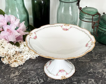 Vintage French Porcelain Fruit Bowl - Compotier - Pedestal Stand - Limoges