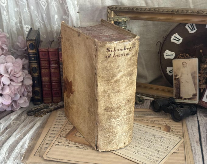 1715 Antique Latin Law Book – Justinian’s Institutionum Juris – Vellum Binding - Rare Book