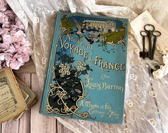 Antique French Large Romantic Gilt Book - 19th Century - Blue Decorative Book - Gilded Book