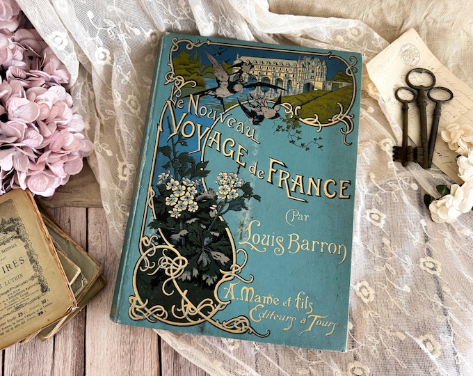 Antique French Large Romantic Gilt Book - 19th Century - Blue Decorative Book - Gilded Book