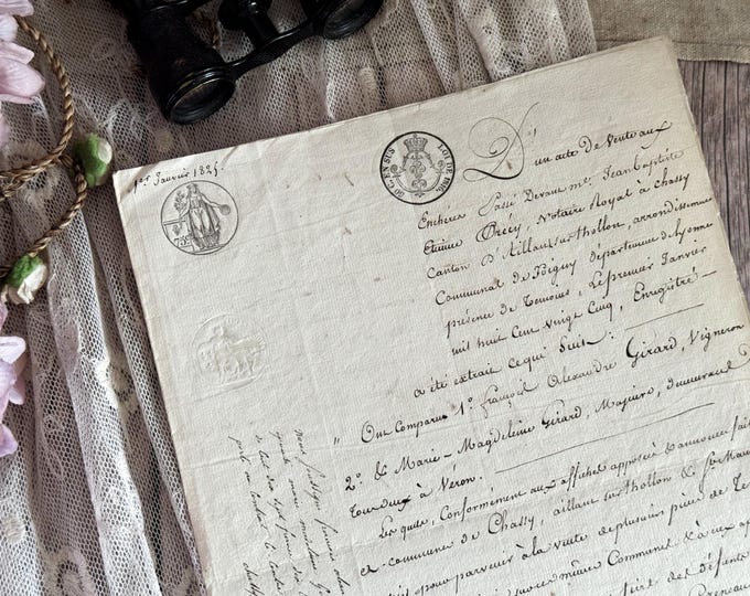 1825 Antique French Legal Handwritten Document - Vintage Ephemera
