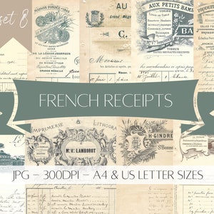 Antique French Receipts - Digital Download - Printable - Junk Journal - Collage - Set 8
