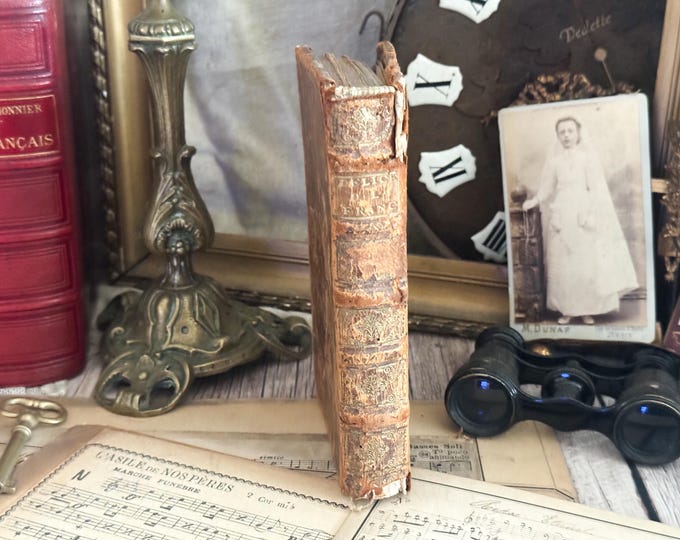 1699 Antique French Leather Bound Book - 17th Century - Bookshelf Decor