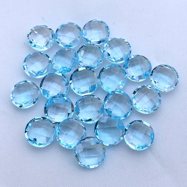 Blue Topaz Faceted Round Briolette 8MM & 10MM / Checkerboard cut / Briolette Drops/ Fine Quality, For fine Jewelry, Price By Per Piece