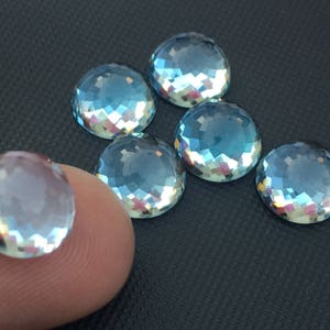 Blue Topaz 8MM, 10MM Faceted Half Ball Cabochon/ Rose Cut Cabochon/Fine Quality/ December Birthstone/ Sky Blue Colour/ Price per piece.