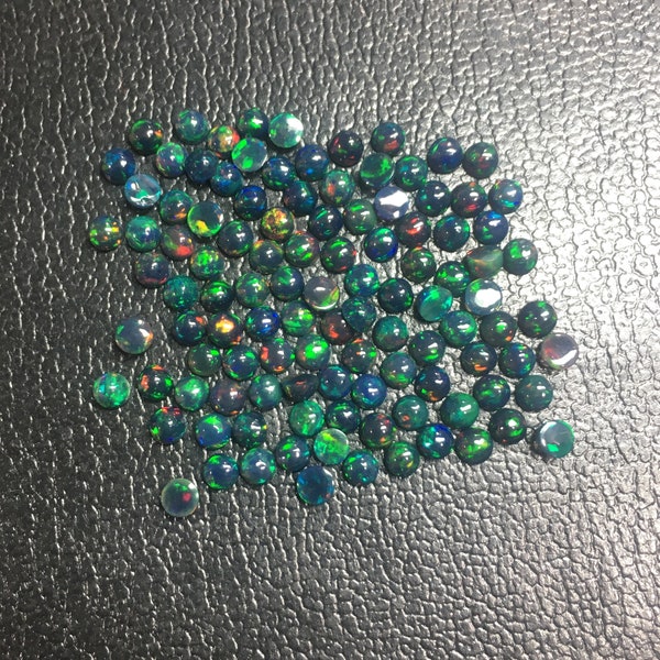 Black Ethiopian Opal 3MM Round Cabochon / Natural AAA Quality /Black Opal, Fine Quality Gemstones with Super colours. Price by Piece