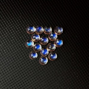 Natural Rainbow Moonstone 3MM, 4MM, 5MM Rose Cut Round Cabochon / Faceted Cabs, Fine Blue Sheen on Top, Excellent Quality. Price Per Piece.