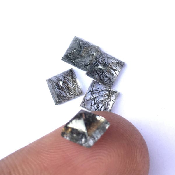 Natural Rutile Quartz Pyramid Cabochon 6x6MM / Black Rutile Quartz Fine Polished / Natural Gemstones, for Fine Jewelry / Price per piece