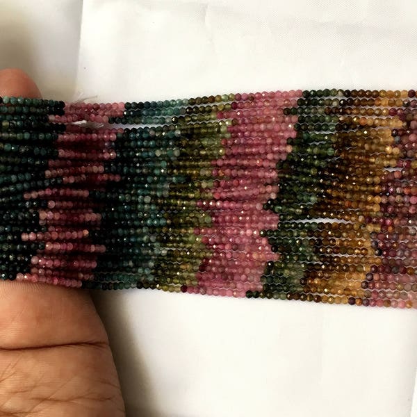 Multi Tourmaline Micro Faceted Beads: Rainbow Gemstone Strand