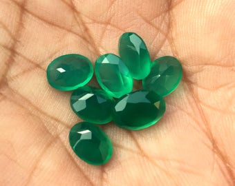 Óvalo de ónix verde facetado: piedra preciosa fina (12 x 10 mm, 10 x 8 mm, 9 x 7 mm, 8 x 6 mm)